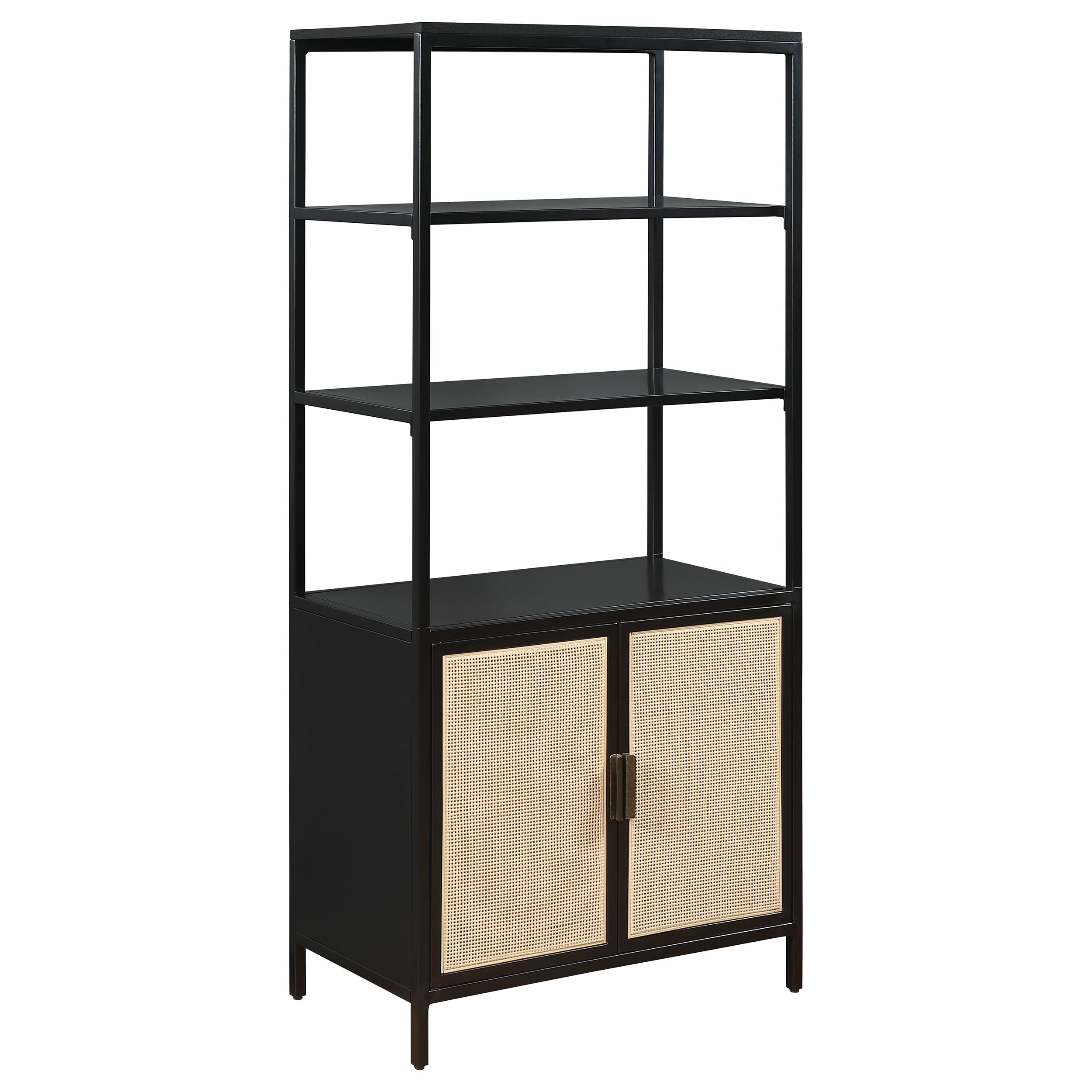 Amherst 3-shelf Radio Weave Cane Metal Accent Cabinet Black — view 1