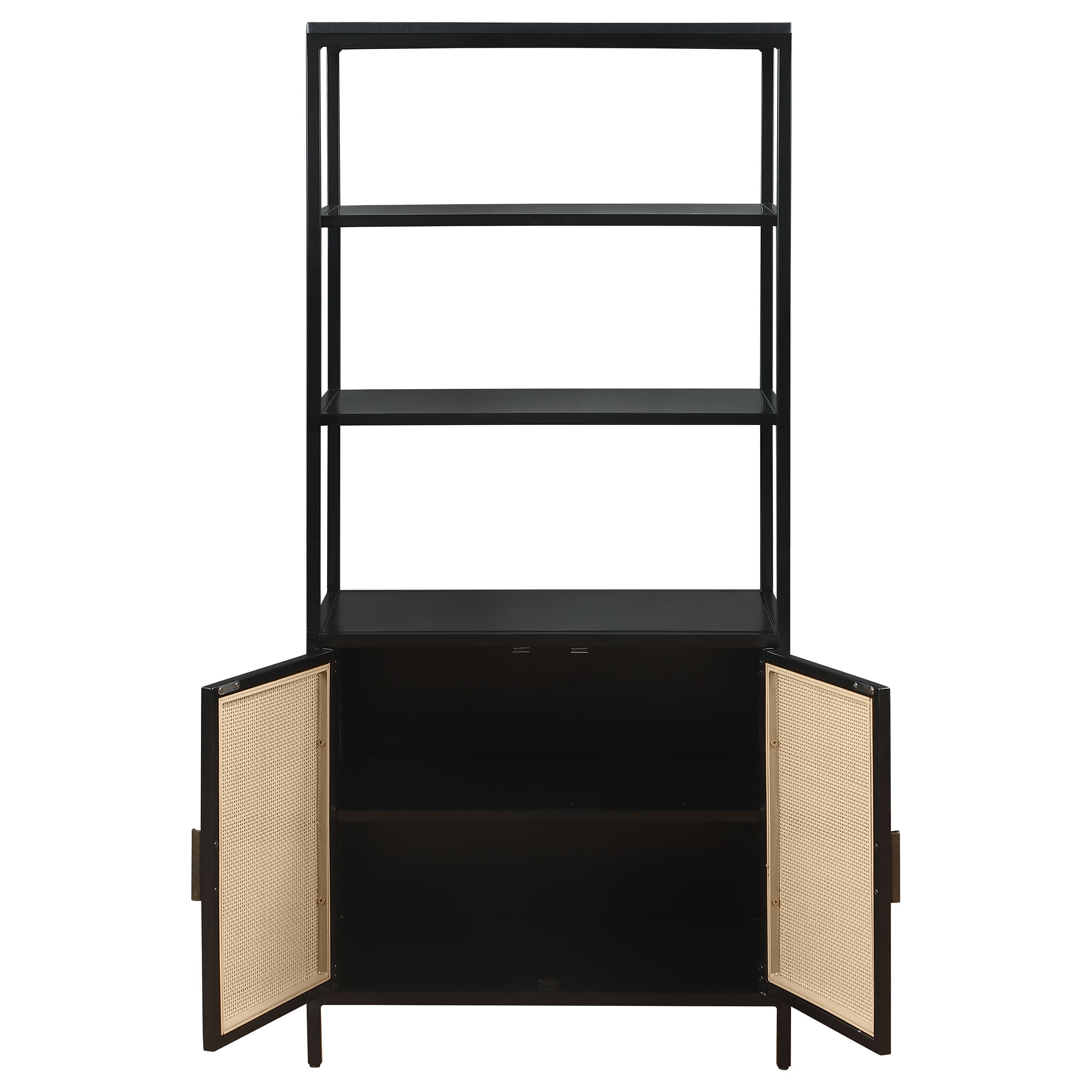 Amherst 3-shelf Radio Weave Cane Metal Accent Cabinet Black — view 4
