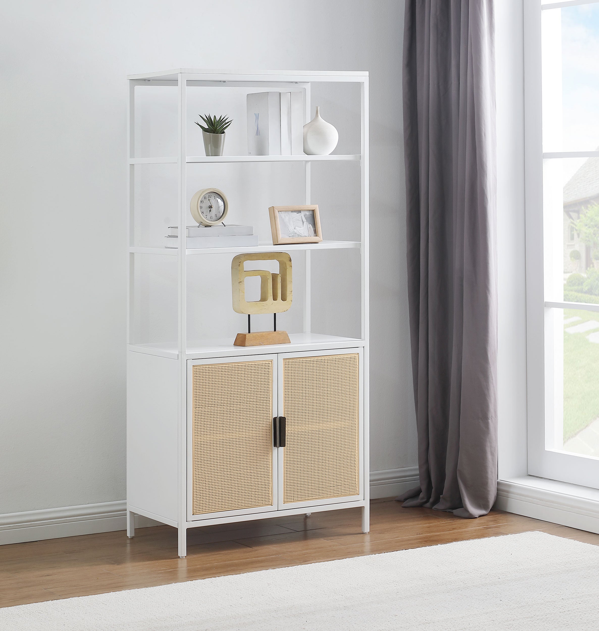 Amherst 3-shelf Radio Weave Cane Metal Accent Cabinet White — view 2