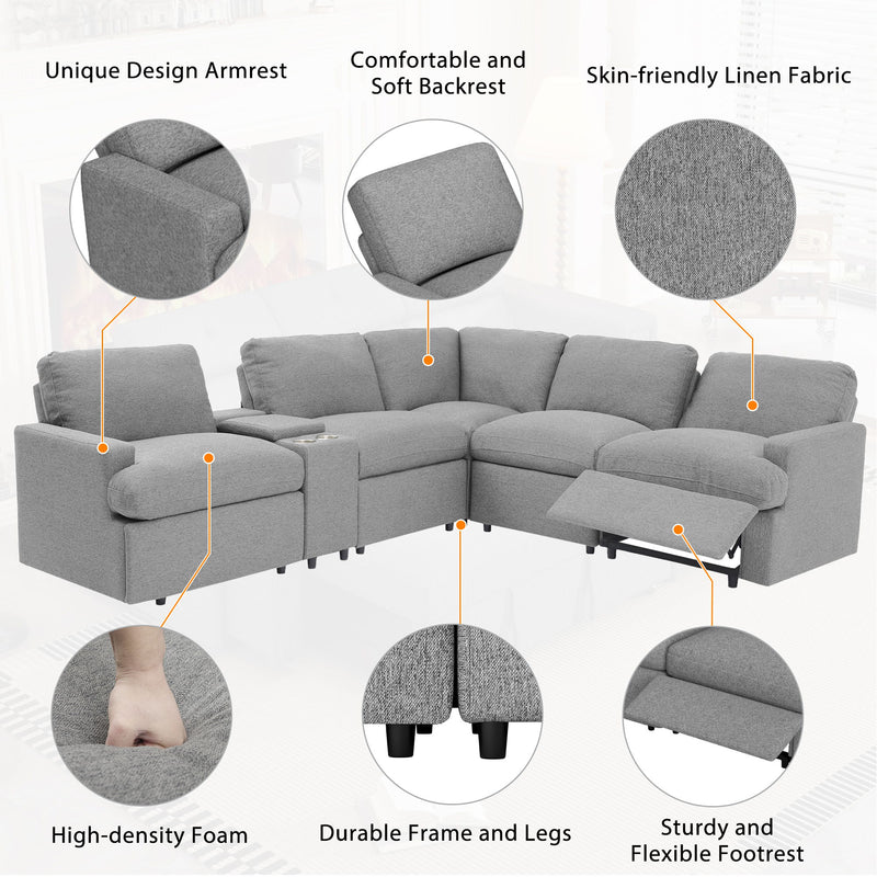 Power Recliner Corner Sofa Home Theater Reclining Sofa Sectional Couches With Storage Box, Cup Holders, USB Ports And Power Socket For Living Room