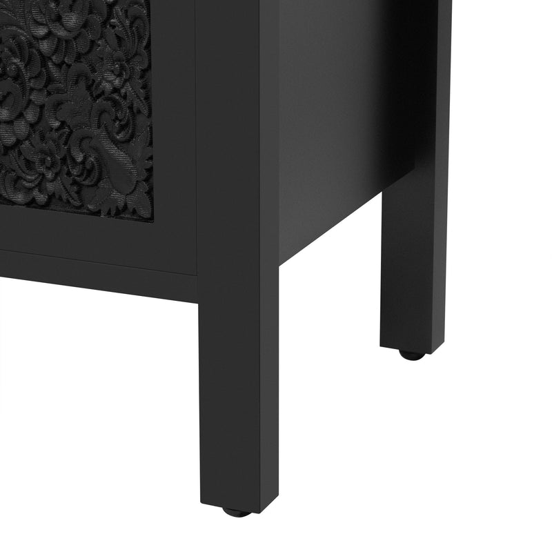 Retro TV Stand With 3 Spacious Cabinets, Glass Cabinet Doors And Anti-Tip Device