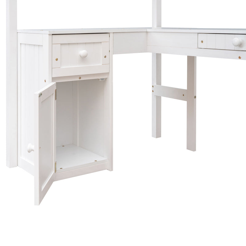 Loft Bed With Drawers, Cabinet, Shelves With Desk