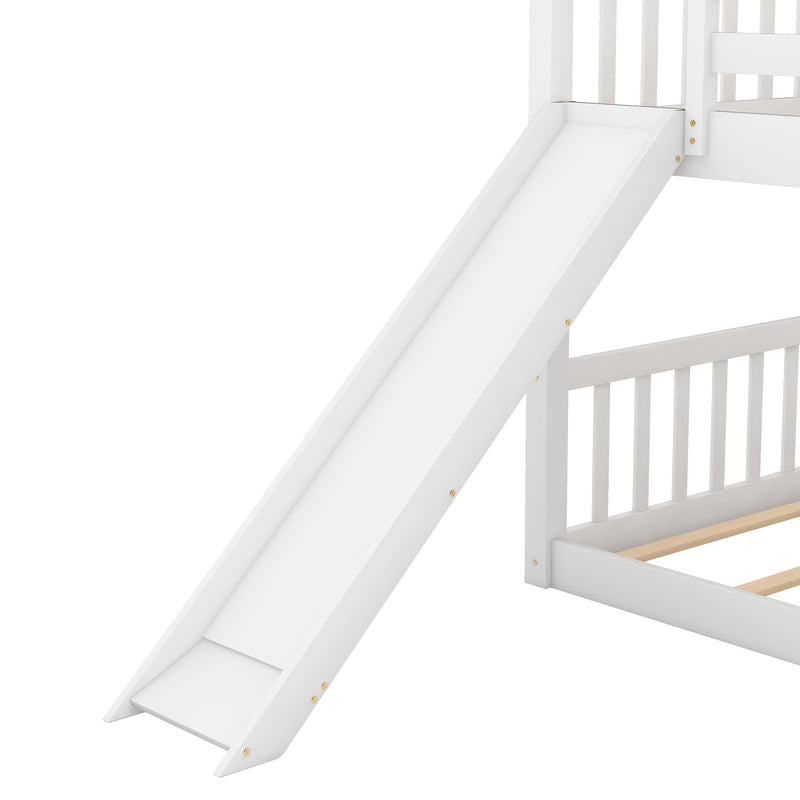 Twin over Twin Bunk Bed with Convertible Slide and Ladder, White