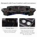 Manual Reclining Sectional Sofa Set, L Shaped Symmetrical Motion Sofa Corner Couch Sets With Storage Boxes, 4 Cup Holders And LED Light Strip For Living Room