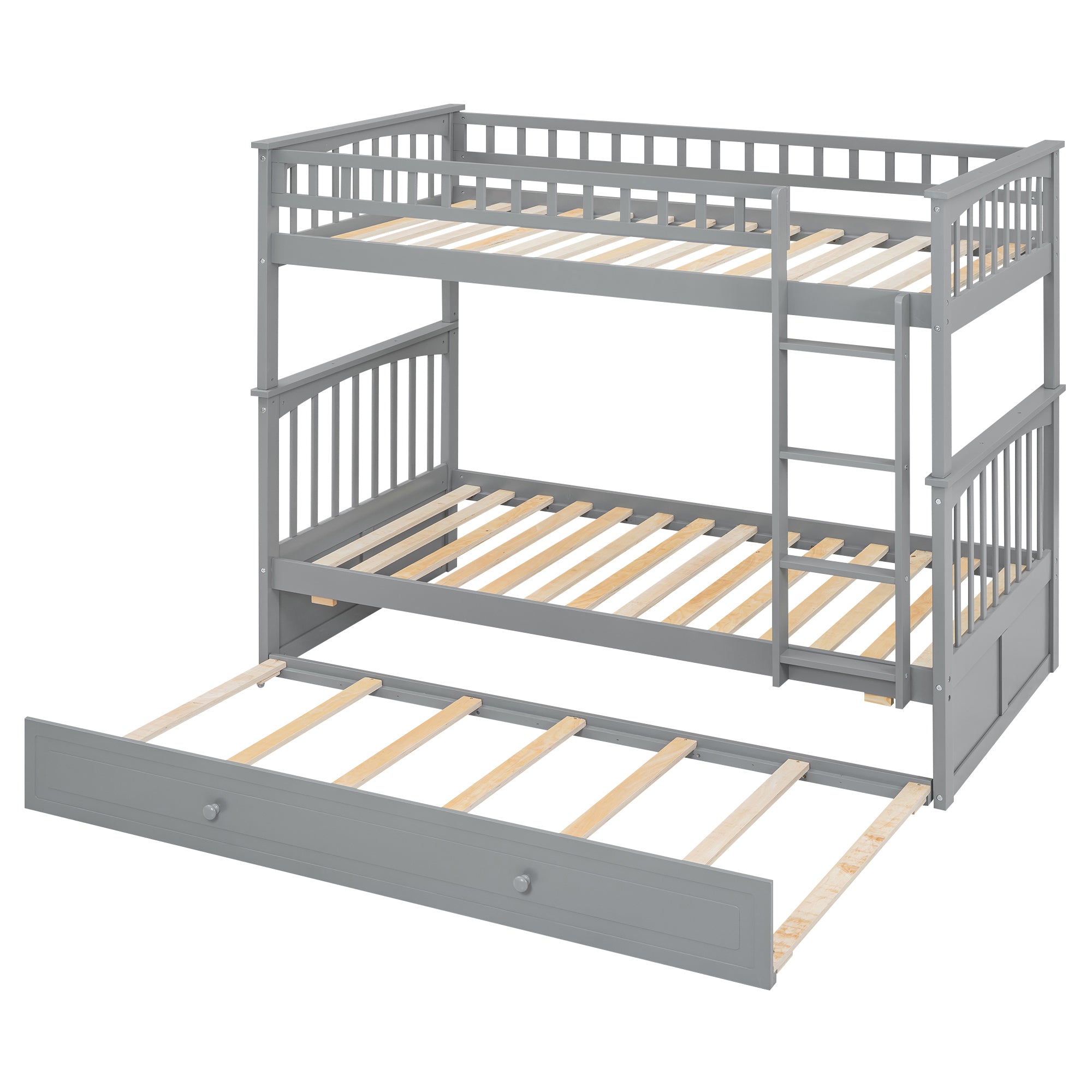 Twin over Twin Bunk Bed with Twin Size Trundle, Convertible Beds, Gray - Atlantic Fine Furniture Melbourne FL