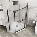 Neo Angle - Frameless Shower Door With White Acrylic Shower Base Combo - Matte Black