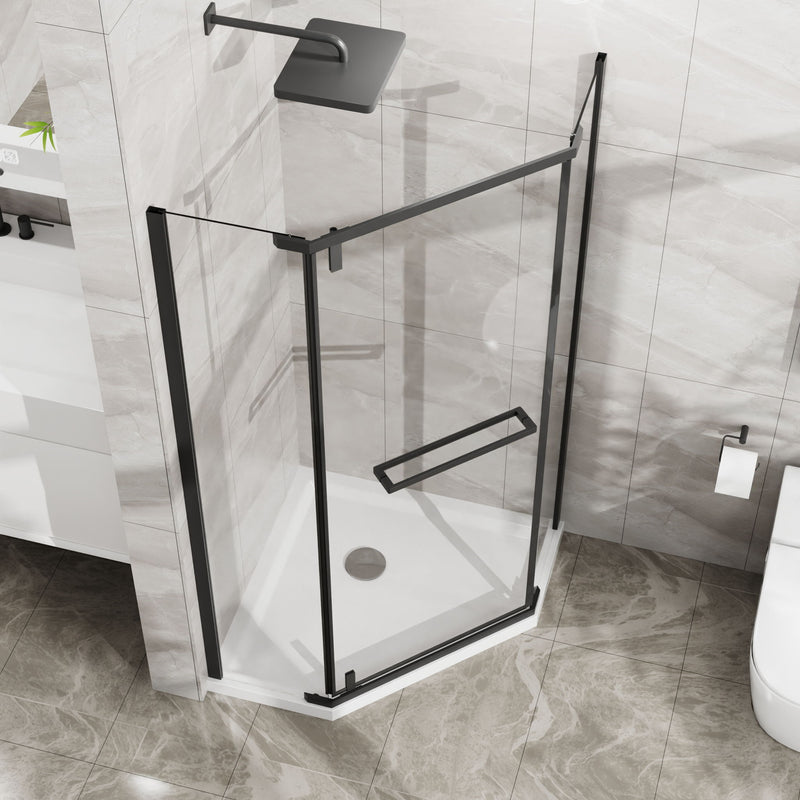 Goodyo - Neo Angle Frameless Shower Door With Acrylic Base Combo