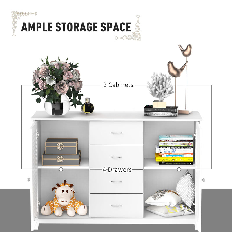 Homcom - Sideboard Buffet Cabinet, Kitchen Cabinet, Coffee Bar Cabinet With 4 Drawers And 2 Louvered Doors For Living Room, Kitchen - White