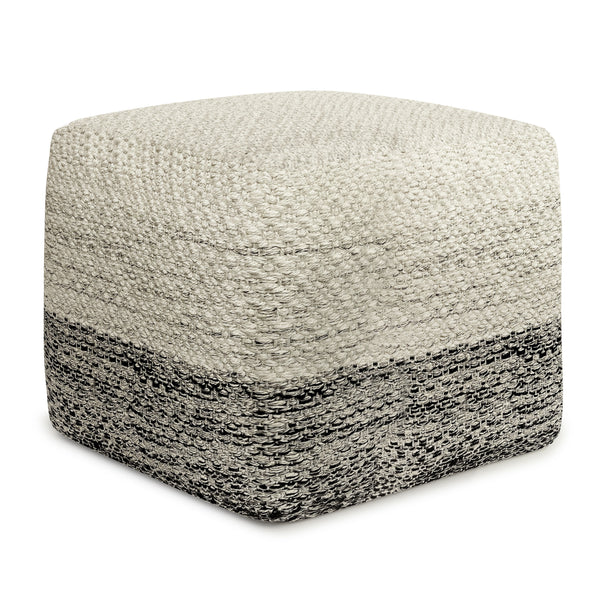 Macie - Square Woven Outdoor / Indoor Pouf - Grey / White