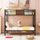 Twin Over Twin Bunk Bunk Bed With Safety Rail, Built In Ladder For Bedroom - Brown