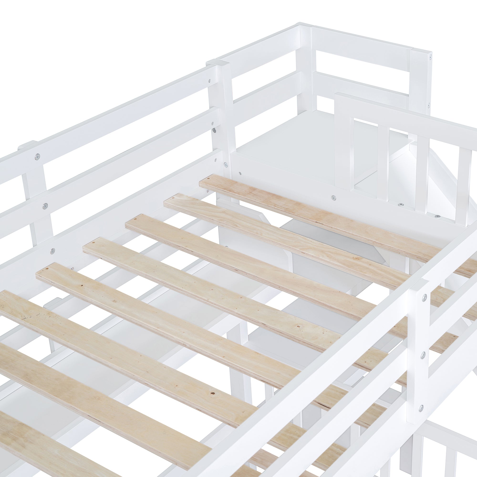 Twin-Over-Twin Castle Style Bunk Bed with 2 Drawers 3 Shelves and Slide - White - Atlantic Fine Furniture Melbourne FL