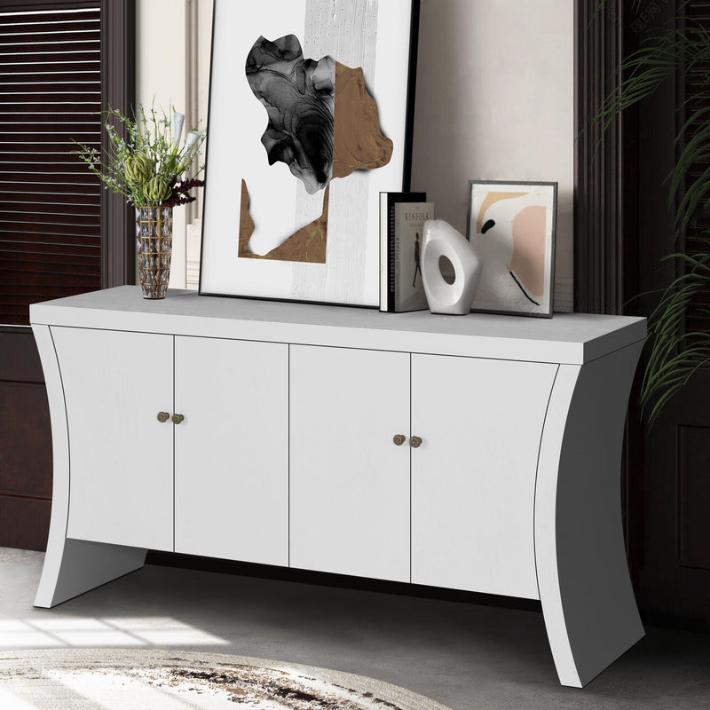 Refined Industrial 4 Door Credenza With Arc Legs & Bronze Clasps
