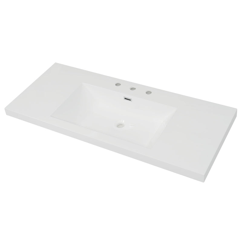 Vanity Top With 3 Faucet Holes, Rectangular Basin For Bathroom - White