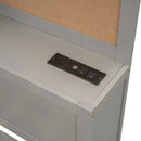 Full Size Wooden Daybed with 3 Storage Drawers, Upper Soft Board, shelf, and a set of Sockets and USB Ports, Gray