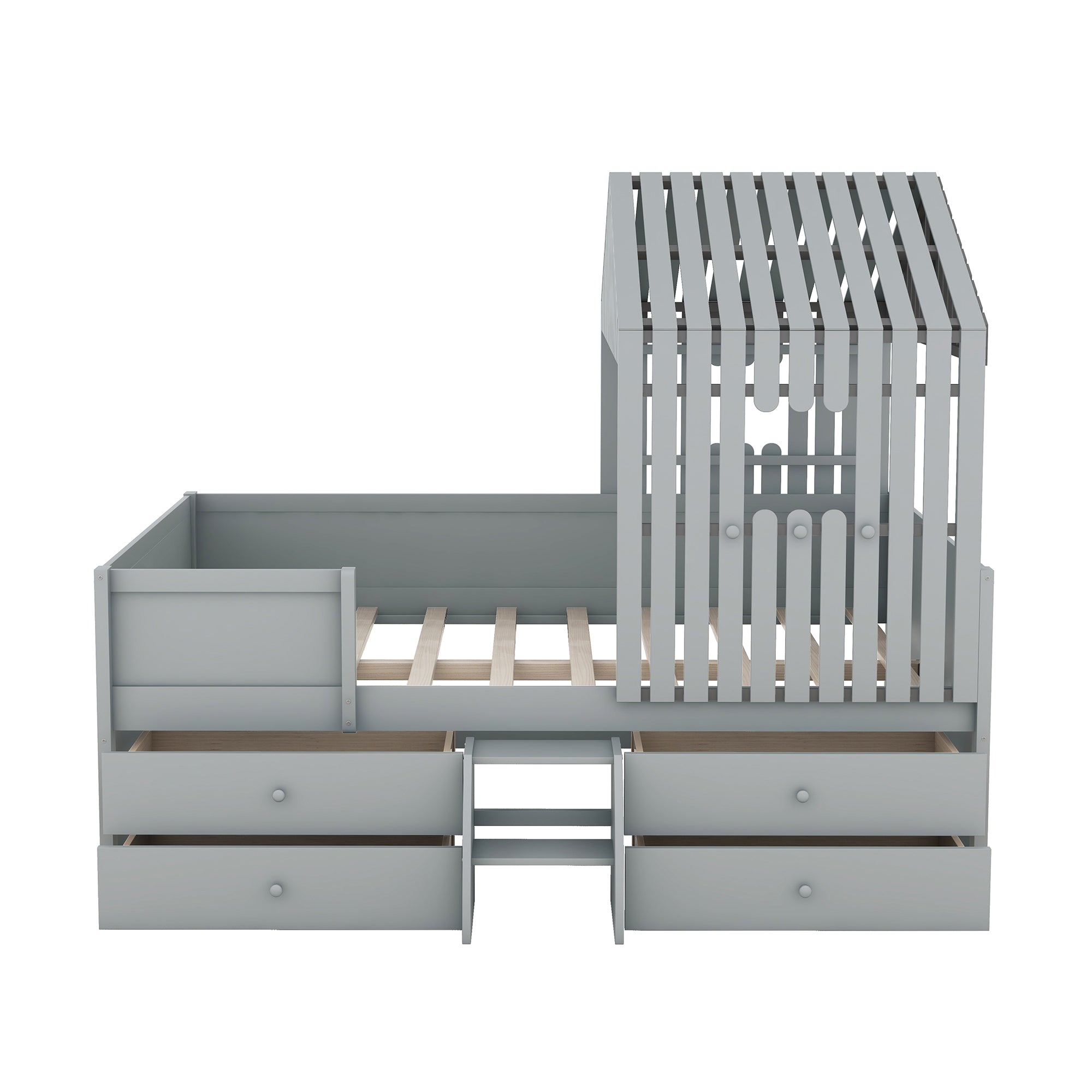 Full Size House Low Loft Bed with Four Drawers,Gray - Atlantic Fine Furniture Melbourne FL