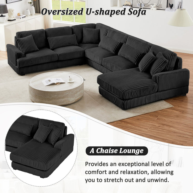 Oversized Sectional Sofa U - Shaped Sofa Couch Modern Sofa Upholstered In Soft Corduroy With A Chaise Lounge For Living Room