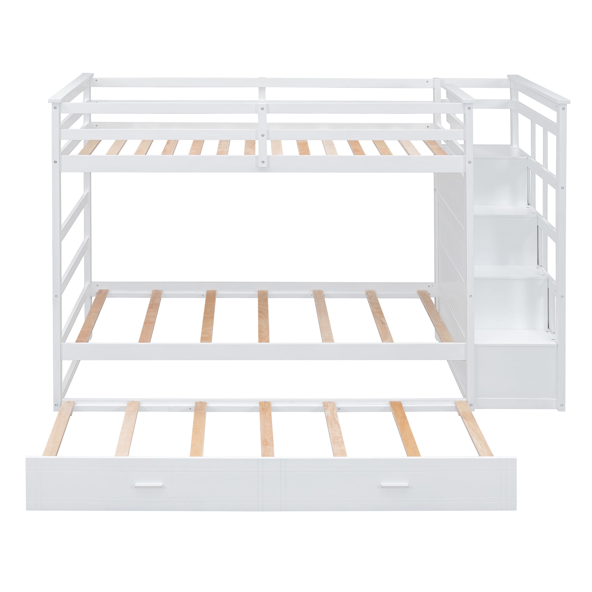 Twin Over Twin Bunk Bed with Trundle and Staircase,White(OLD SKU:LT000068AAK) - Atlantic Fine Furniture Melbourne FL