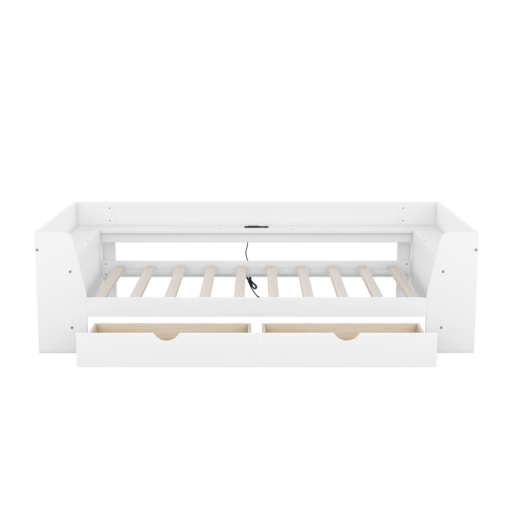 Twin Size Daybed with Shelves, Drawers and Built-In Charging Station, White