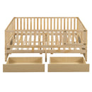 Daybed With Fence Guardrails And 2 Drawers, Split Into Independent Floor Bed & Daybed