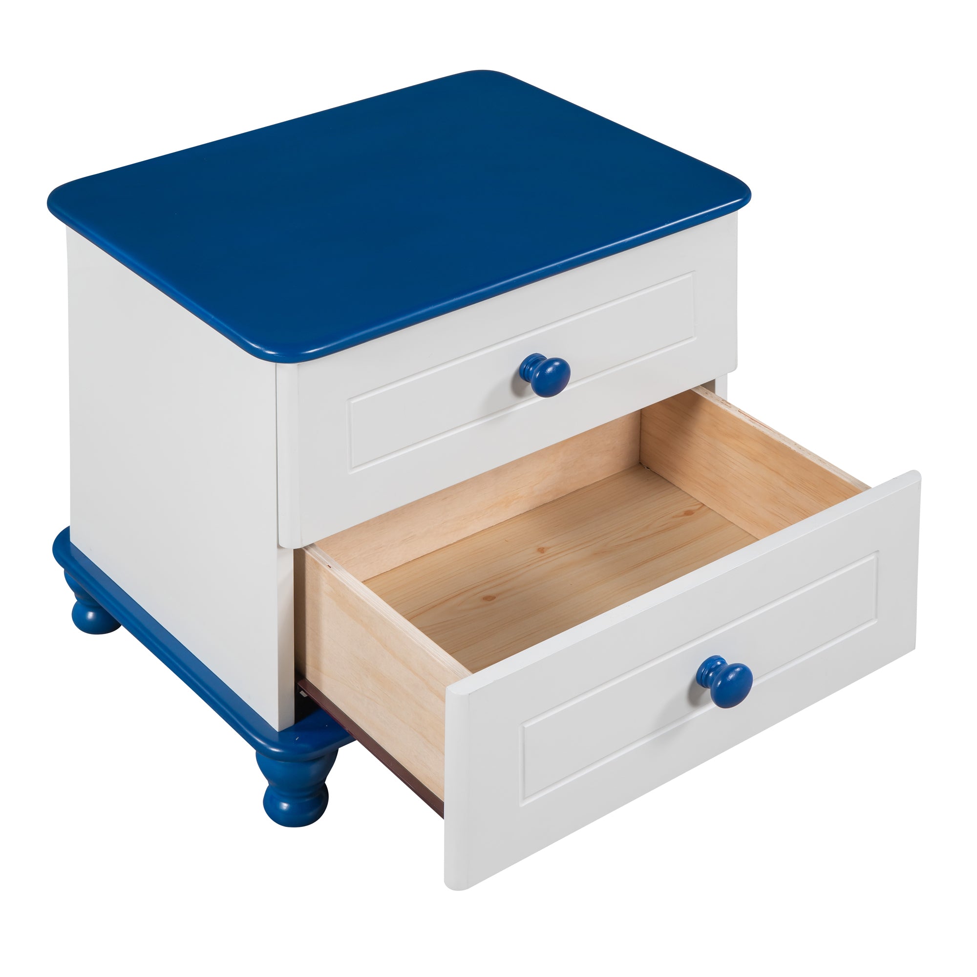3-Pieces Bedroom Sets,Twin Size Boat-Shaped Platform Bed with  Trundle and Two Nightstands,White+Blue - Atlantic Fine Furniture Melbourne FL