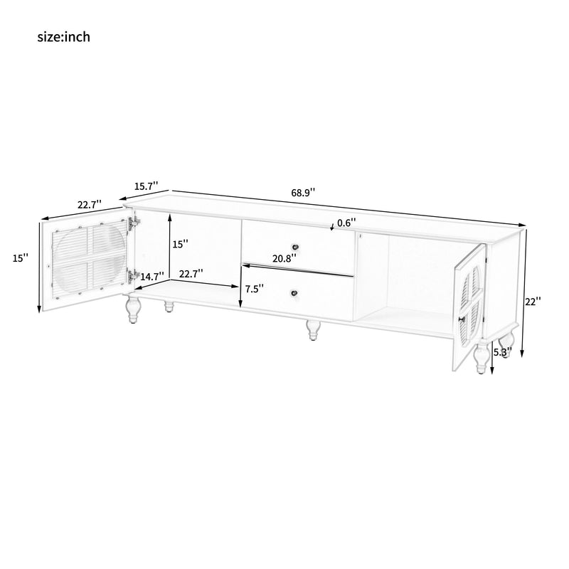 Modern TV Stand For TVs Up To 75" With Fluted Glass Doors
