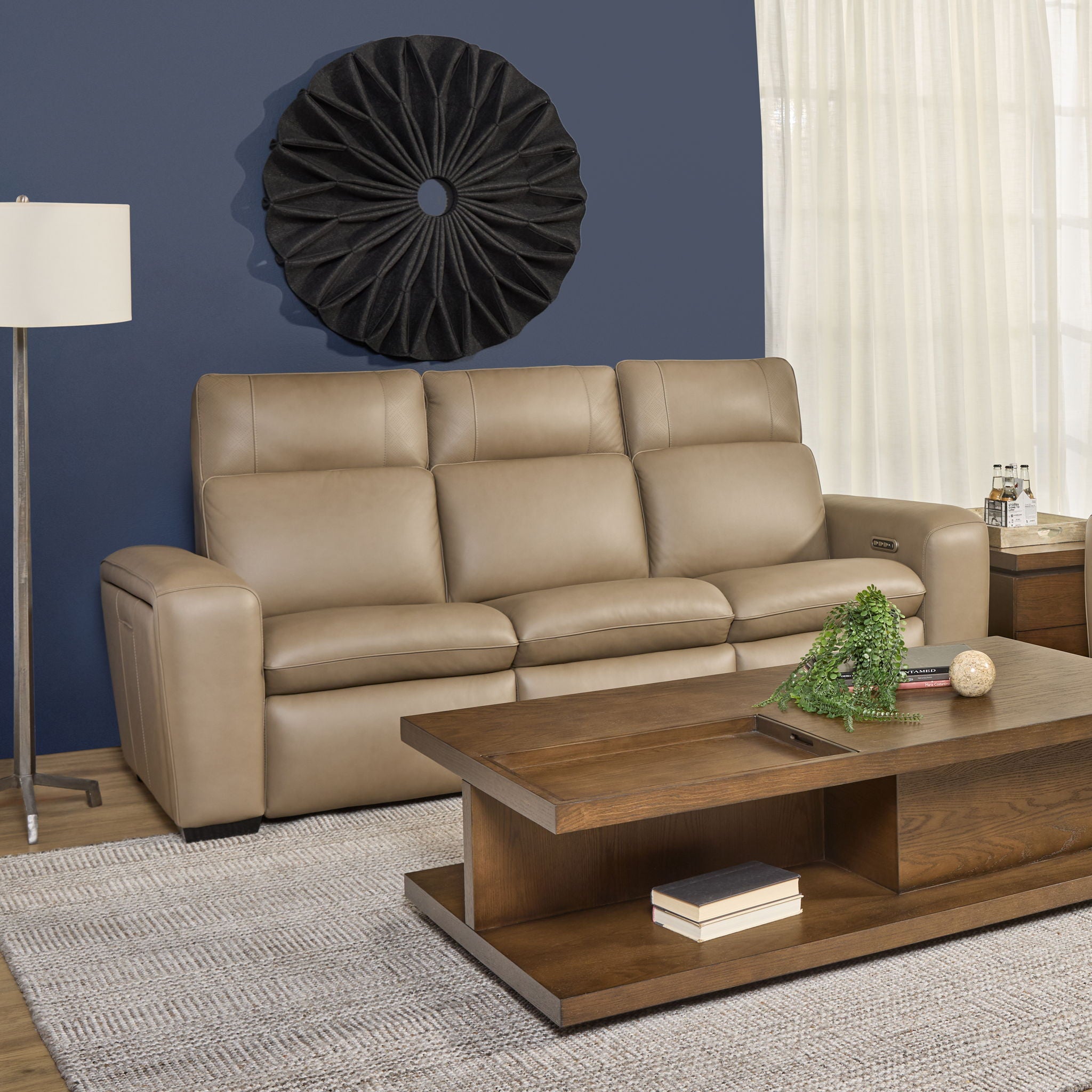 Sense - Power Reclining Sofa With Power Headrest, Lumbar & Pulse - Light Brown