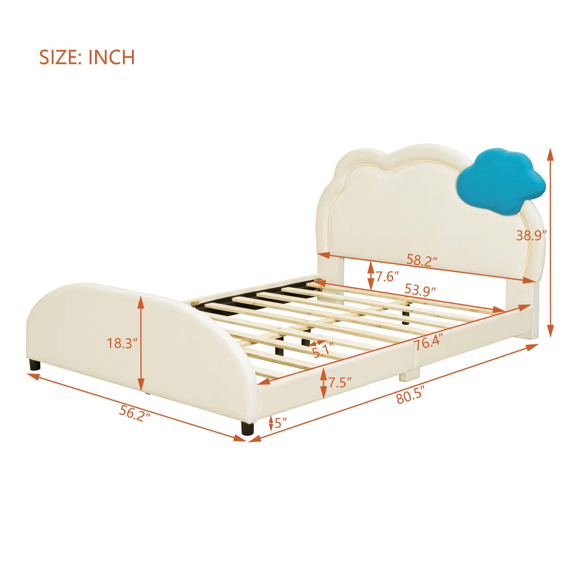 Full Size Upholstered Platform Bed with Cloud-Shaped Headboard and Embedded Light Stripe, Velvet, Beige - Atlantic Fine Furniture Melbourne FL