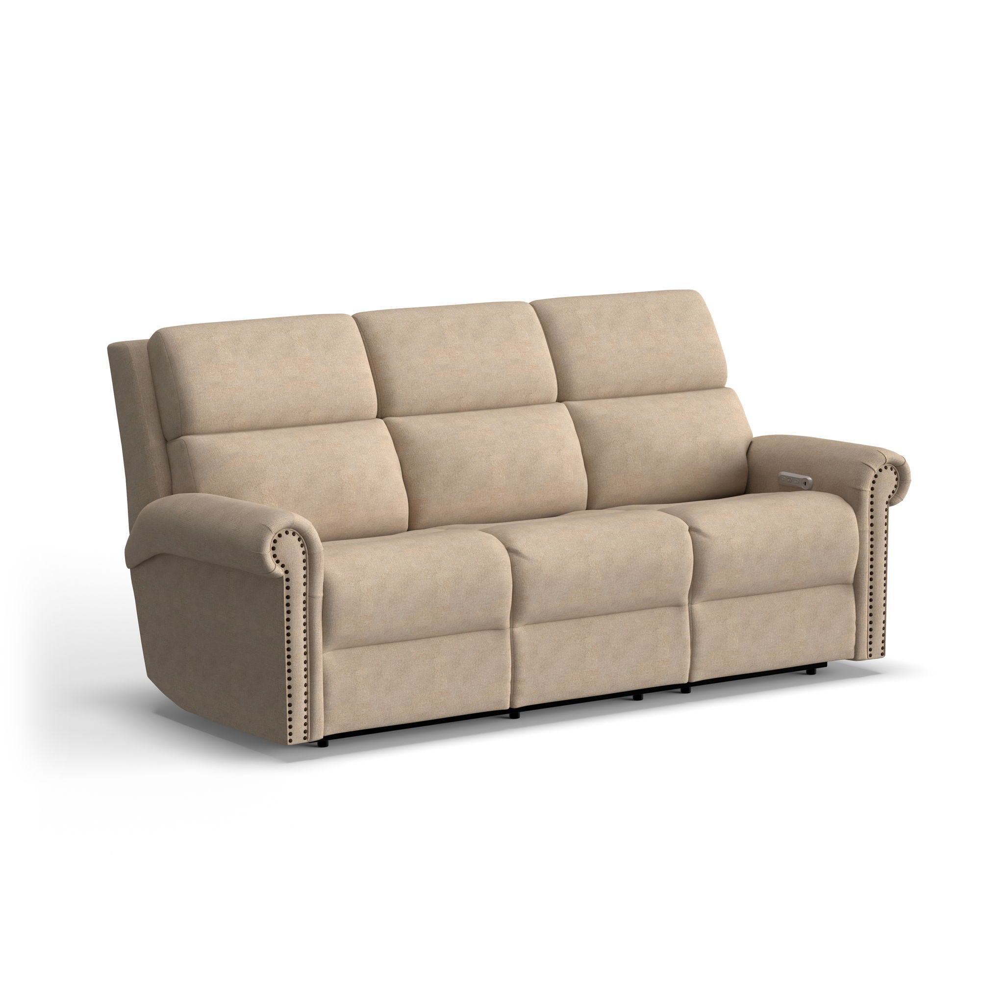 Bernard - Power Reclining Sofa With Console, Power Headrests & Lumbar, Nailhead Trim