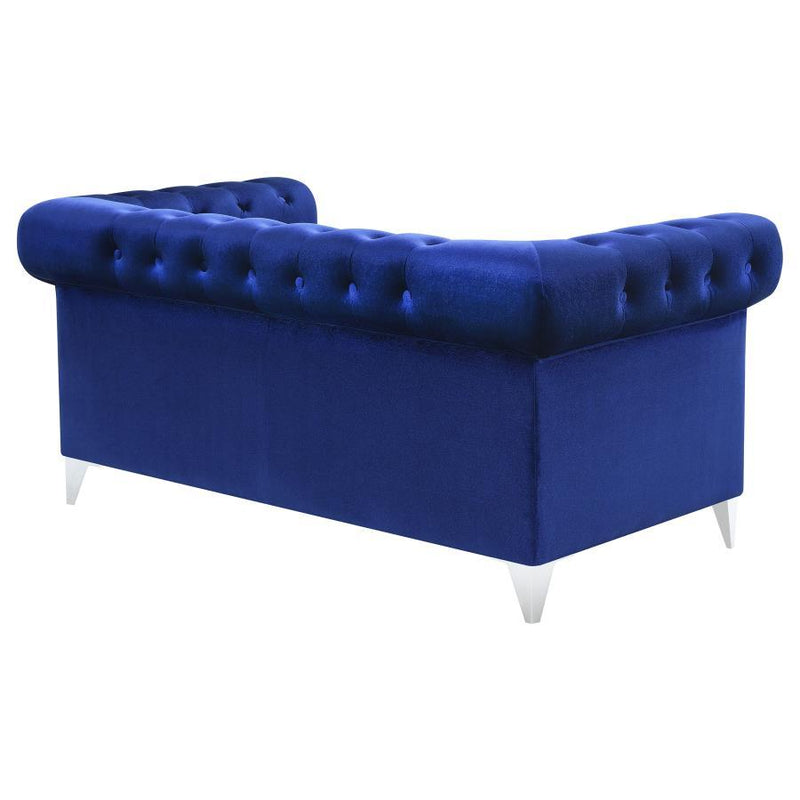 Bleker - Upholstered Tuxedo Arm Tufted Loveseat - Blue