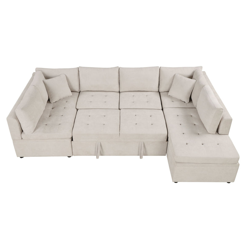 Oversized Sectional Sofa U-Shaped Sofa Couch Pull-Out Sofa Bed With Two Throw Pillows For Living Room