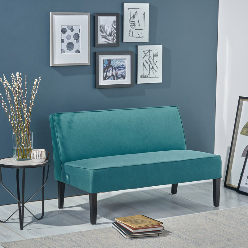 Contemporary Loveseat With Upholstered Fabric And Birch Wood Legs
