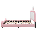 Full size Upholstered Rabbit-Shape Princess Bed ,Full Size Platform Bed with Headboard and Footboard,White+Pink