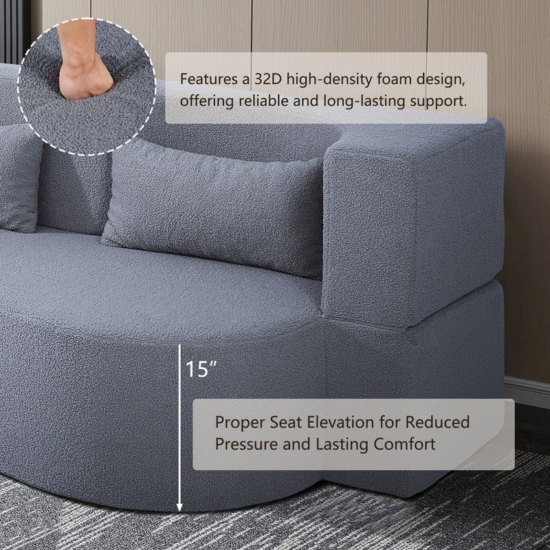 2 In 1 Convertible Full Size Folding Loveseat Couch With Soft Teddy Fabric