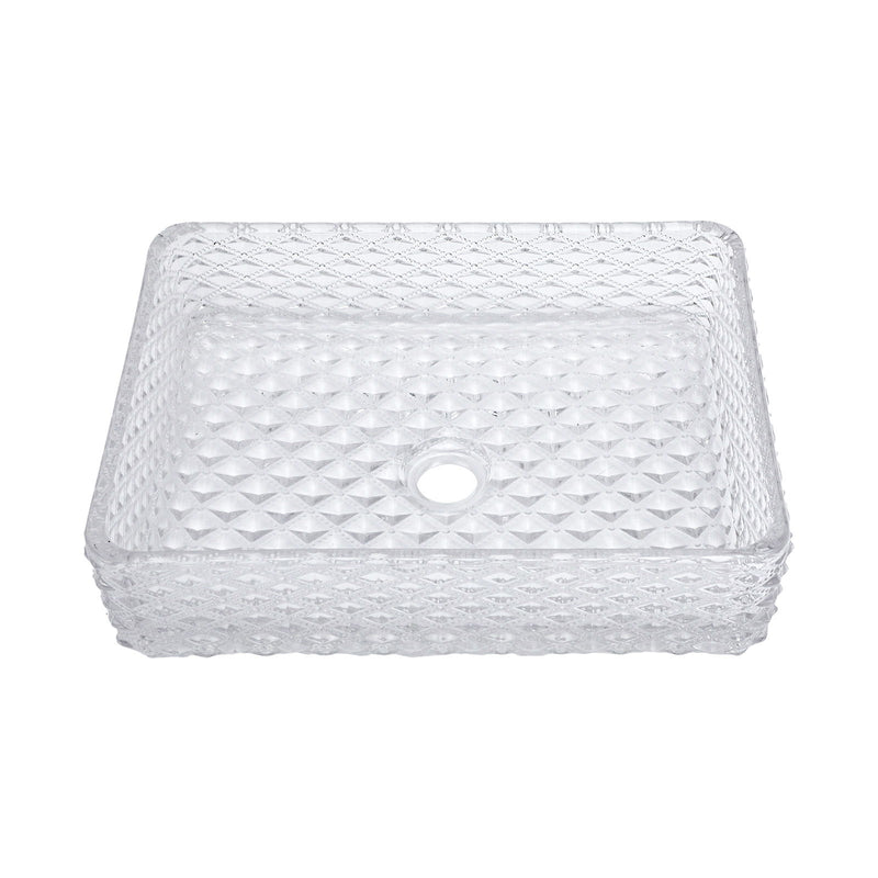 Rectangle Vessel Sink With Diamond Texture With Pop Up Drain (No Faucet) - White