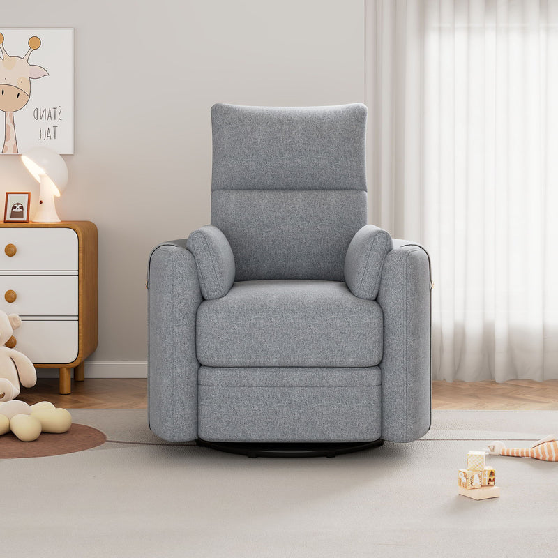 Upholstered Swivel Recliner Manual Rocker Recliner Chair Baby Nursery Chair With Two Removable Pillows For Living Room