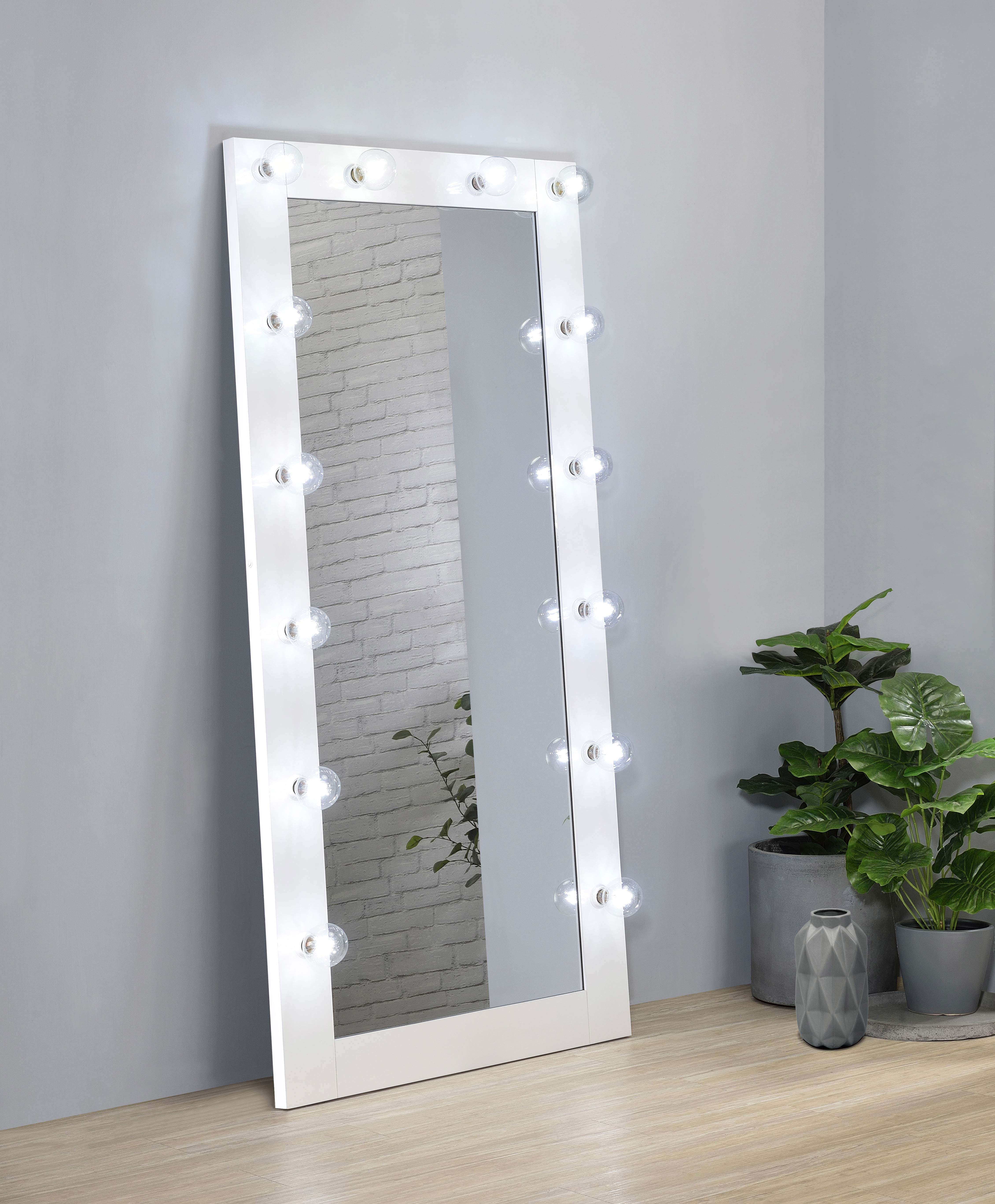 Zayan 32 x 71 Inch Floor Mirror LED Lighting White Gloss — view 2