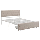 Queen Size Storage Bed Metal Platform Bed with a Big Drawer - Beige