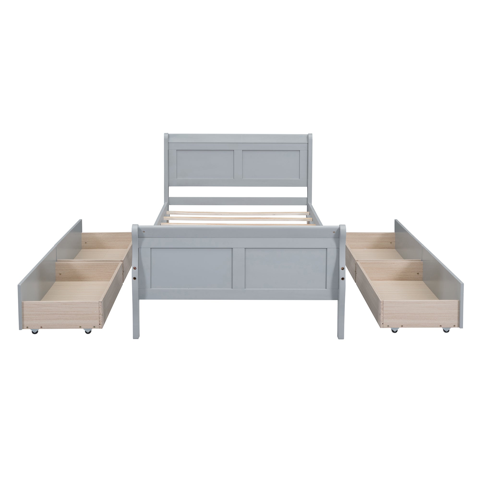 Twin Size Wood Platform Bed with 4 Drawers and Streamlined Headboard & Footboard, Gray - Atlantic Fine Furniture Melbourne FL
