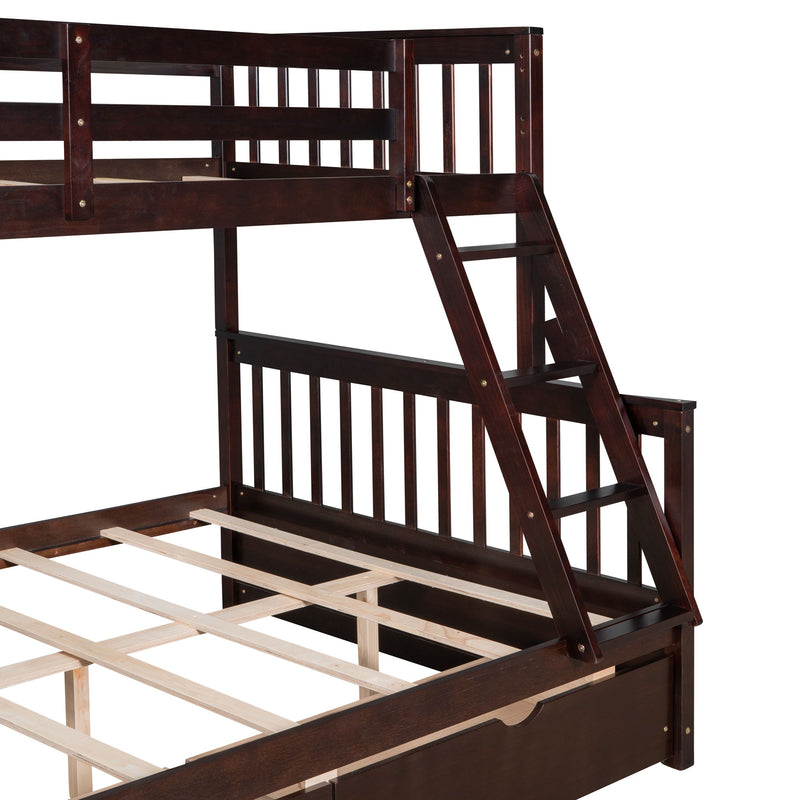 Twin Over Full Bunk Bed With Ladders And Two Storage Drawers