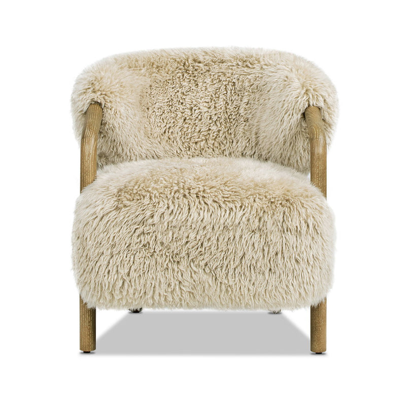 Becker - Rustic Oak Sheepskin Upholstered Accent Arm Chair - Taupe Beige