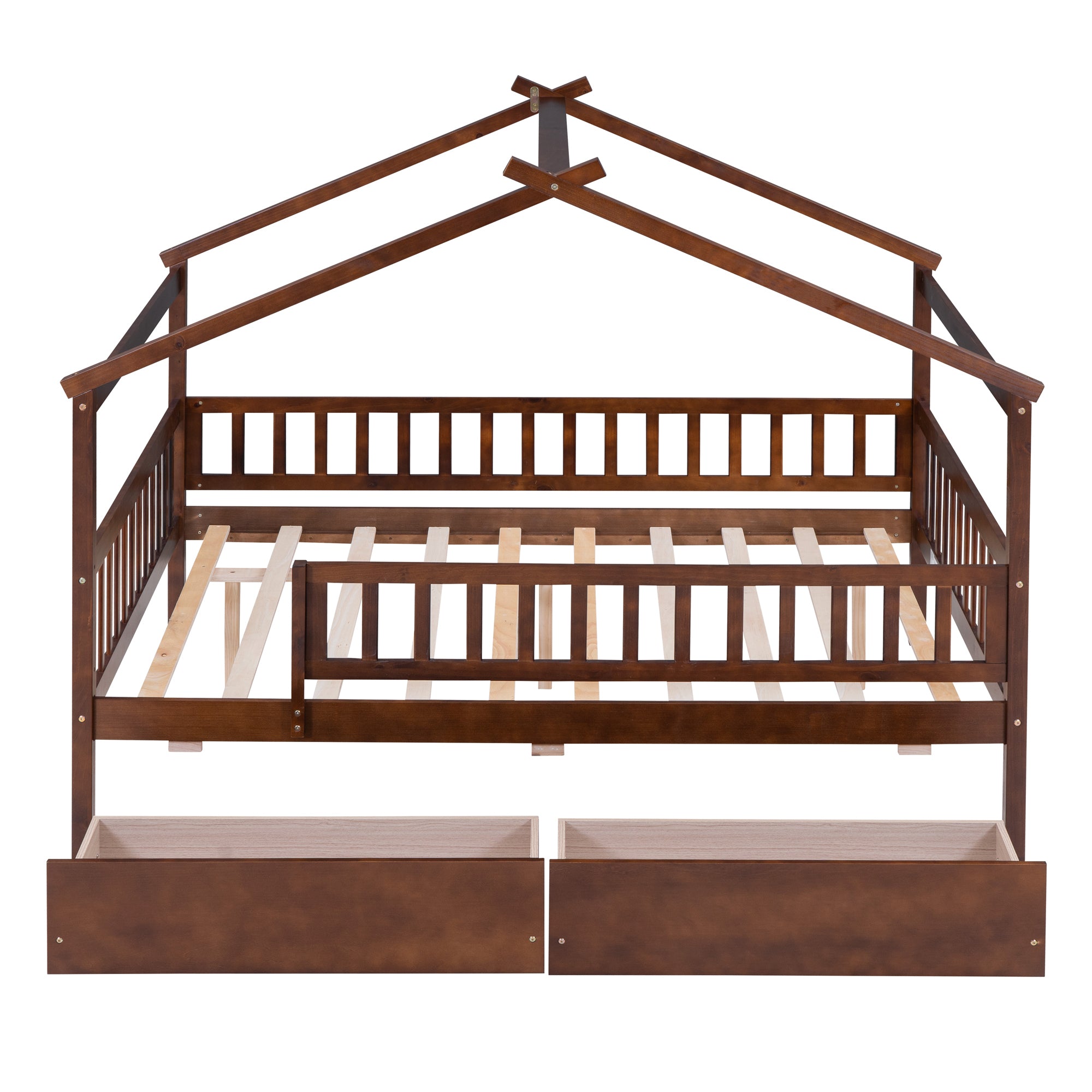 Full Size Wooden House Bed with Two Drawers, Walnut - Atlantic Fine Furniture Melbourne FL