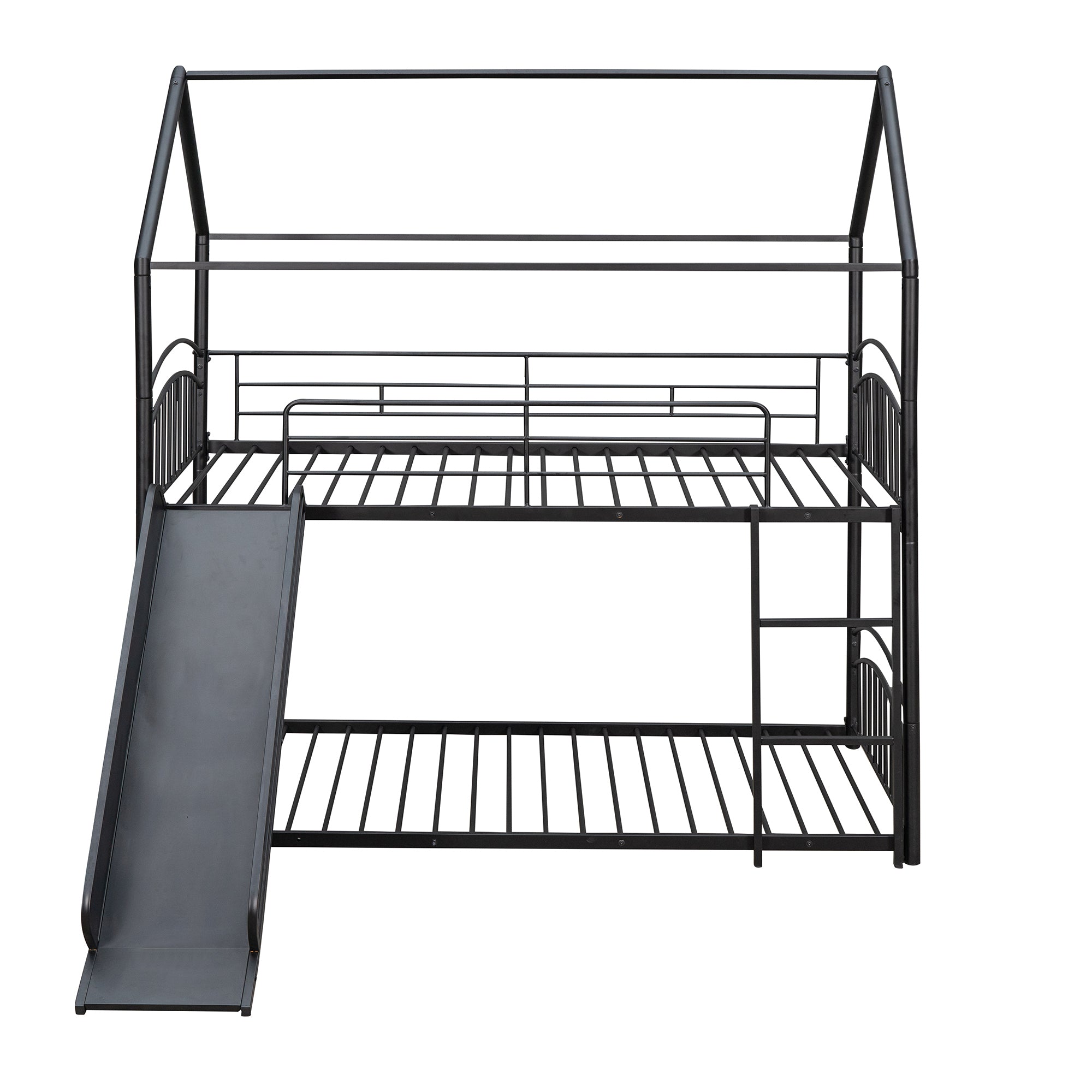 Twin Over Twin Metal Bunk Bed With Slide,Kids House Bed Black - Atlantic Fine Furniture Melbourne FL