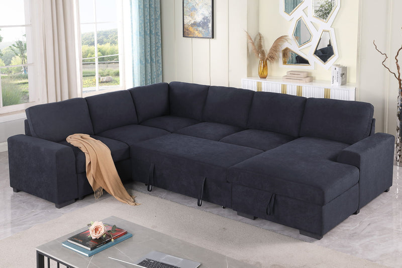 Selene II - Woven Fabric Sleeper Sectional Sofa With Right Facing Storage Chaise - Dark Gray