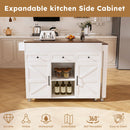 Modern Kitchen Island With Extendable Dining Table & Power Outlet - White
