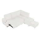 Pull-Out L-Shaped Sectional Sofa With Movable Ottoman And Stool, Large Storage Space, A Cup Holder, And 2 USB Ports For Living Room