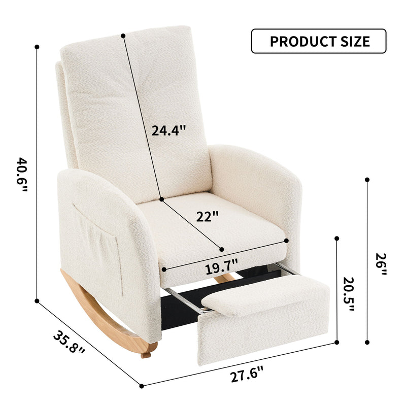 Accent Rocking Chair & Footrest High Back Rubber Wood Rocking Legs Bedroom Living Space - Beige