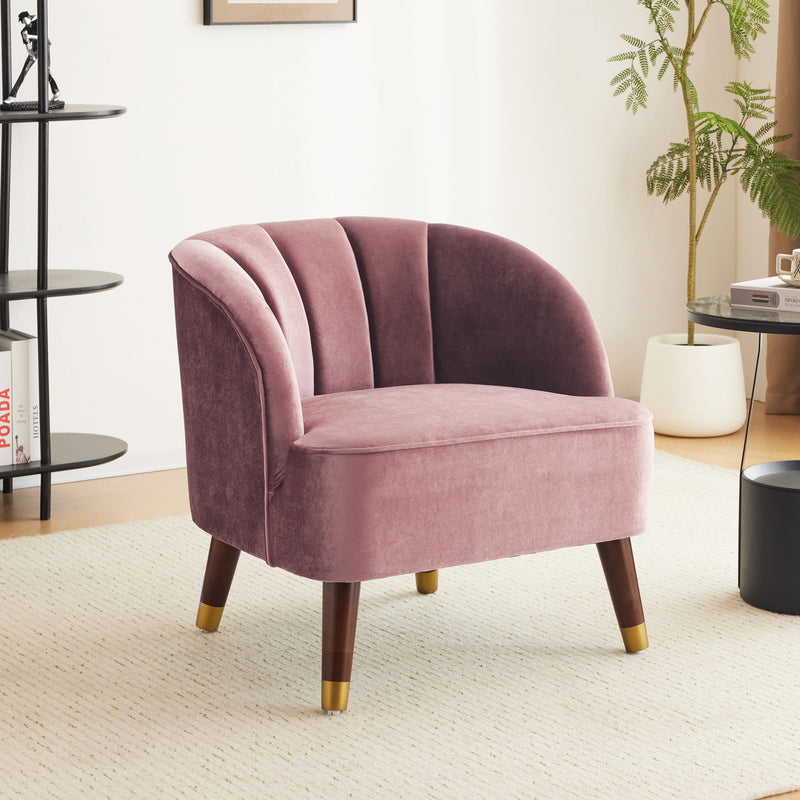 Elegant Upholstered Barrel Accent Chair With Wooden Legs
