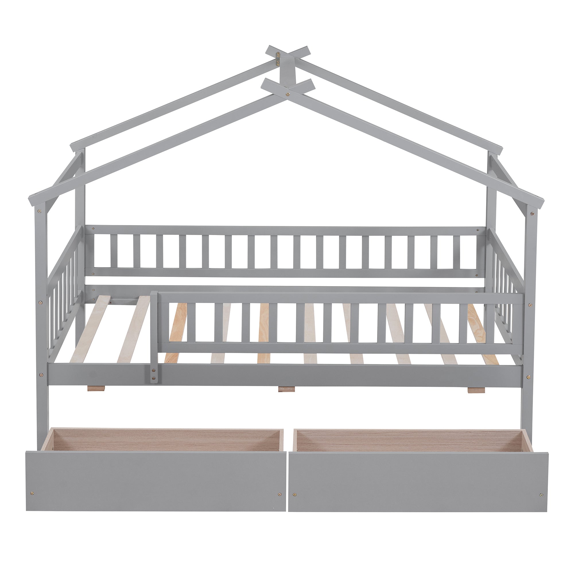 Twin Size Wooden House Bed with Two Drawers, Gray - Atlantic Fine Furniture Melbourne FL