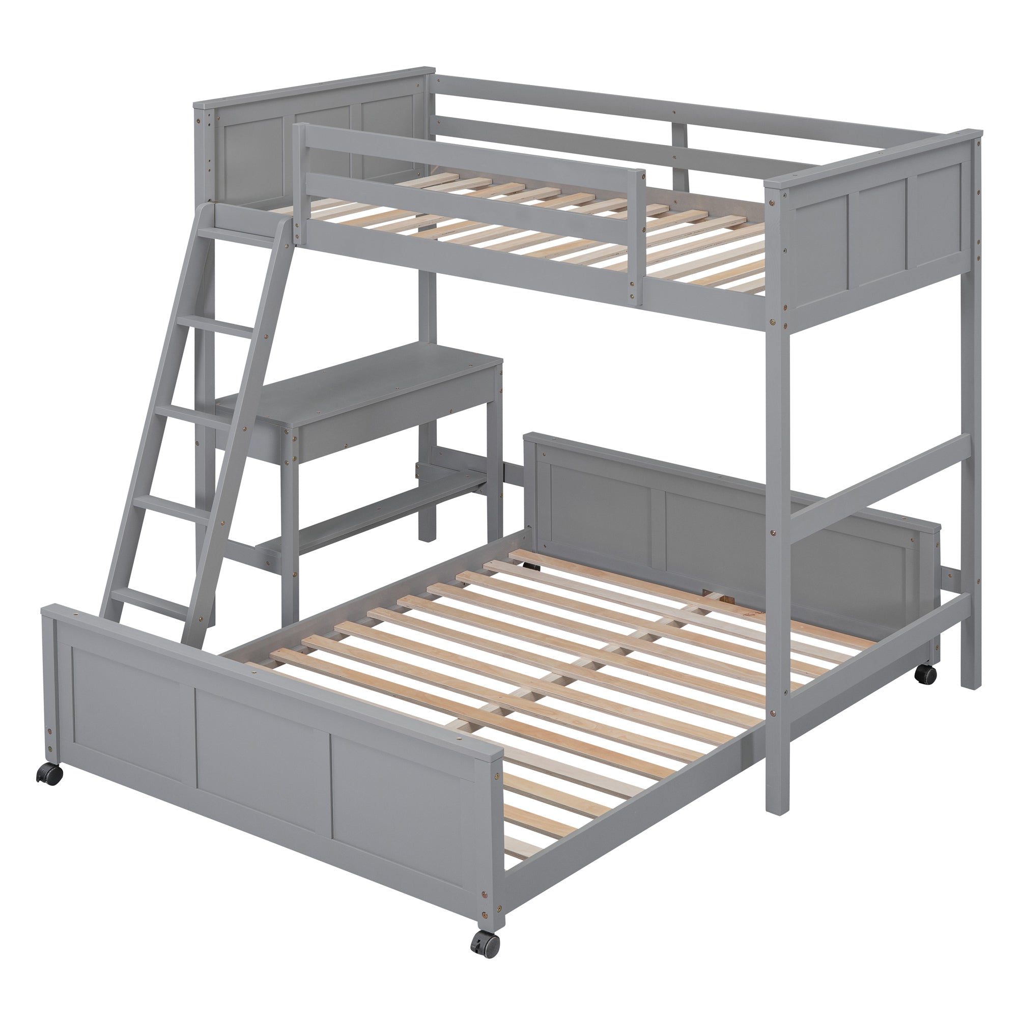 Twin Over Full Bunk Bed with Desk, Gray - Atlantic Fine Furniture Melbourne FL