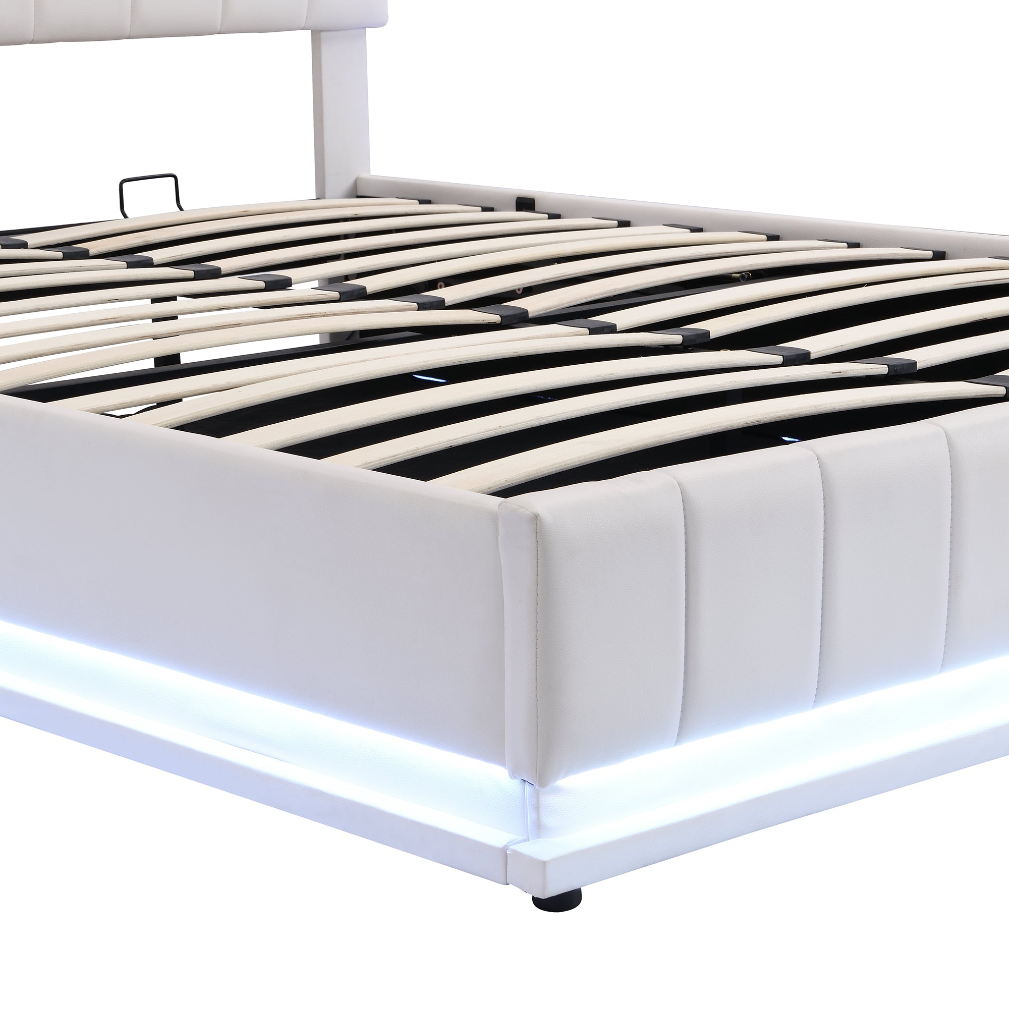 Queen Size Upholstered Bed with Hydraulic Storage System and LED Light, Modern Platform Bed with Sockets and USB Ports, White - Atlantic Fine Furniture Melbourne FL